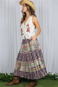 Bohemian Floral Patchwork Skirt