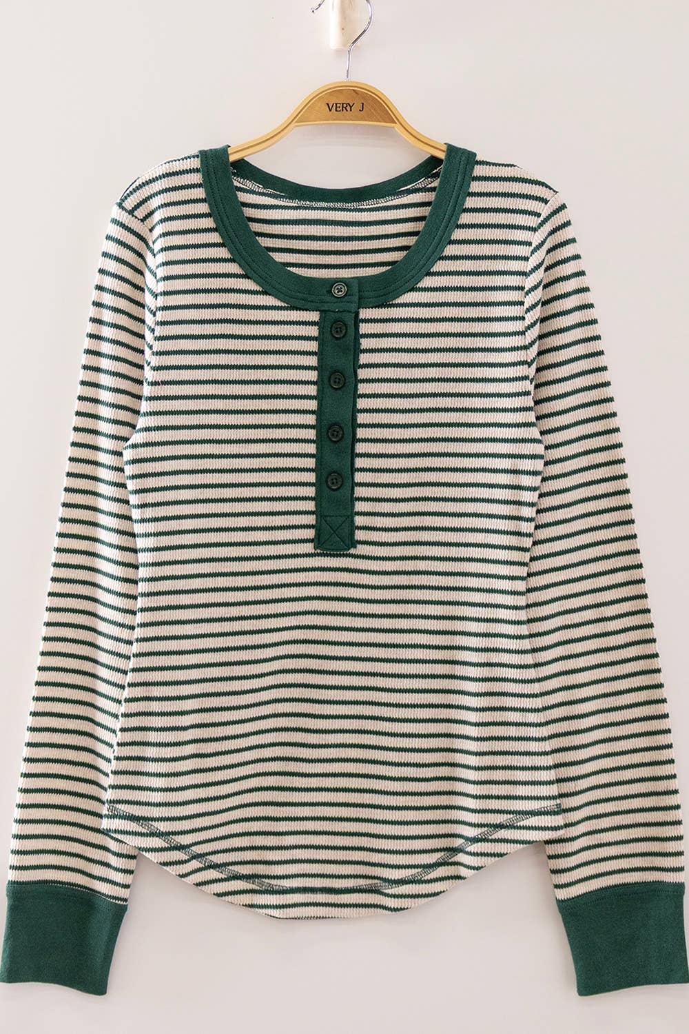 Striped Ribbed Henley Long Sleeve Top