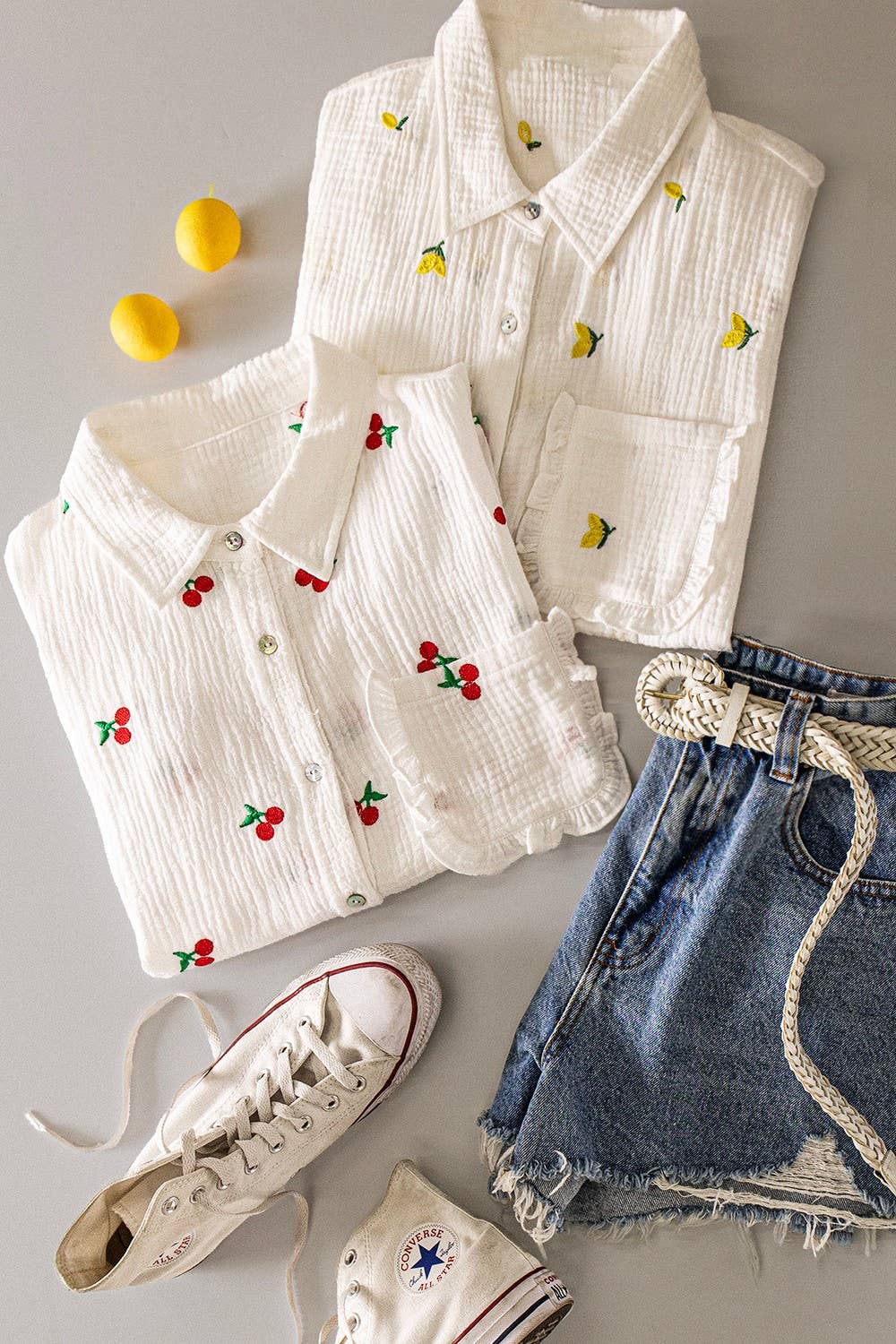 Haven's Fruit Embroidery Oversized Gauze Blouse