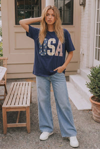 Patriot Navy Studded USA Mixed-Media Tee
