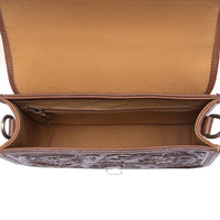 Duchess Hairon Handtooled Flap and Button Leather Satchel