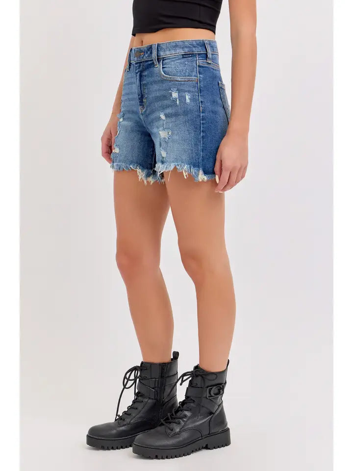 Cello Boyfriend Shorts with Frayed Hem