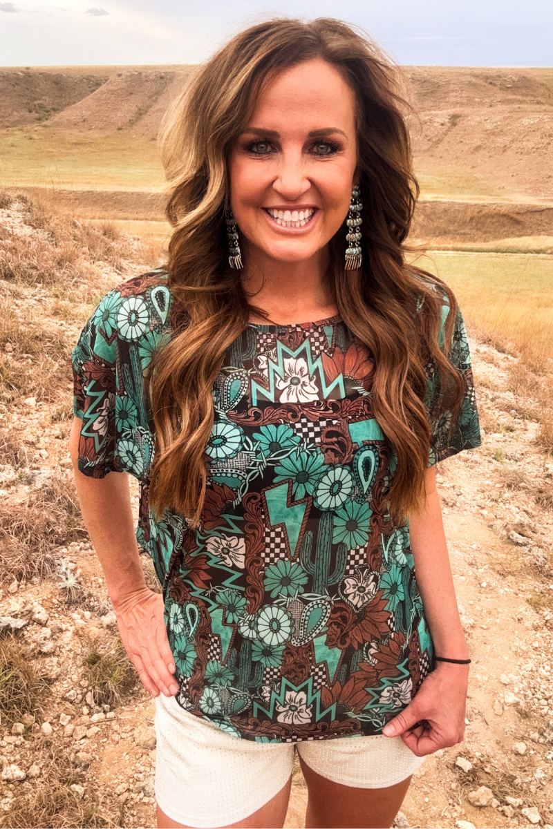Turquoise Country Girl Mesh Top