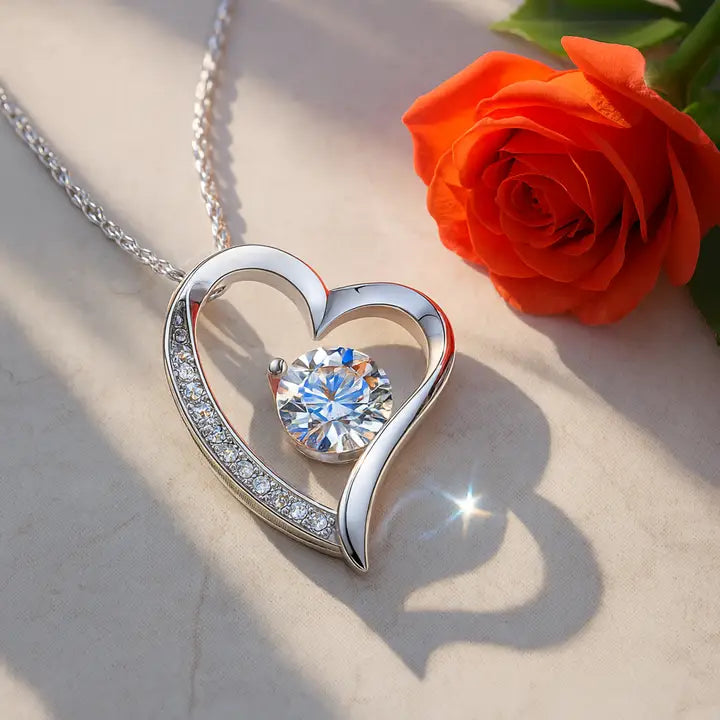 White Gold Filled 5A Cubic Zirconia Heart Necklace