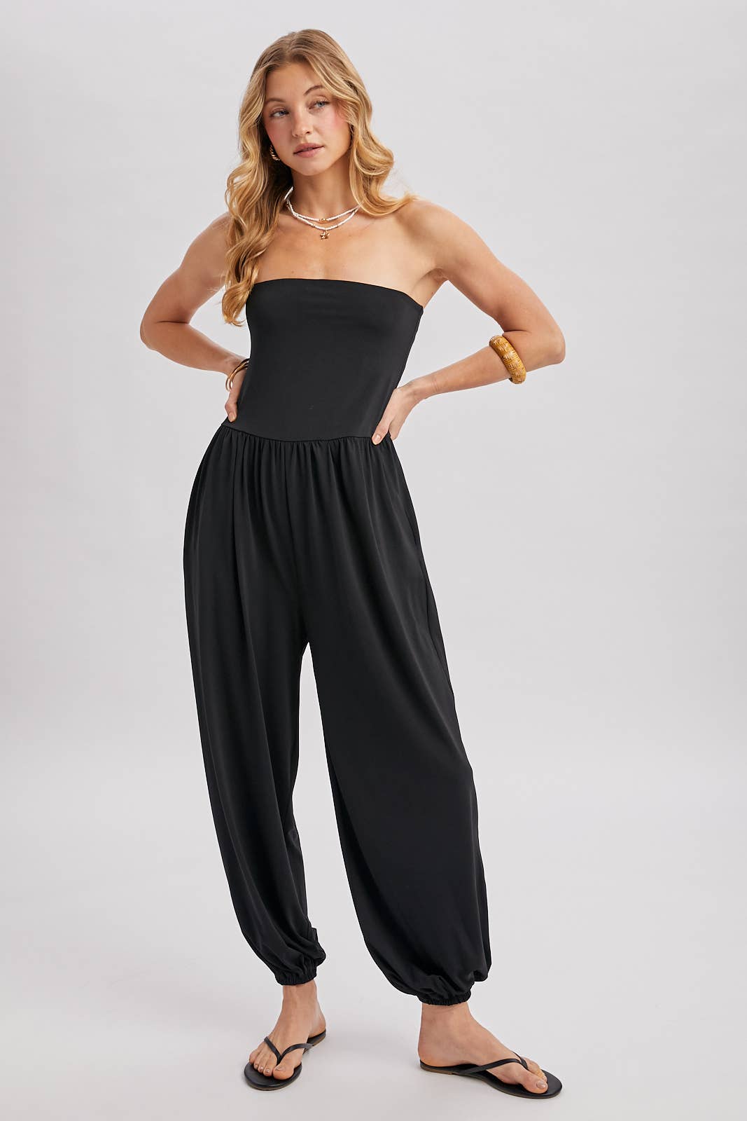 Strapless Ruched-Ankle Jumpsuit
