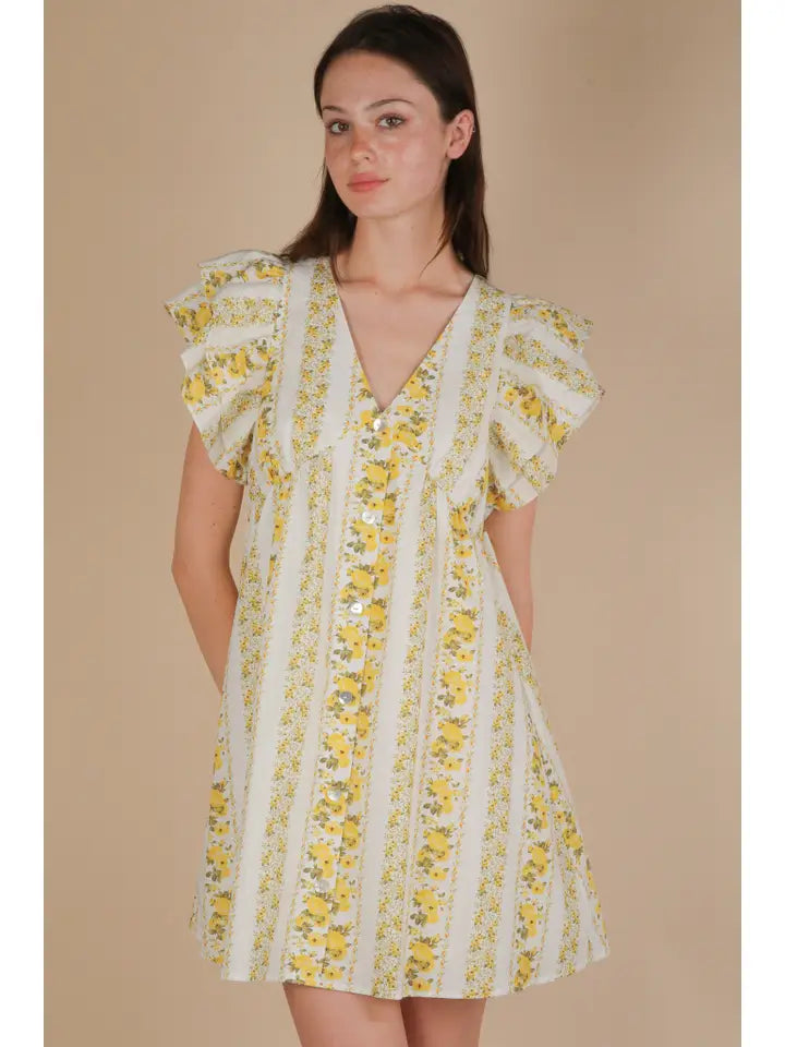 Yellow Floral Button Down Dress