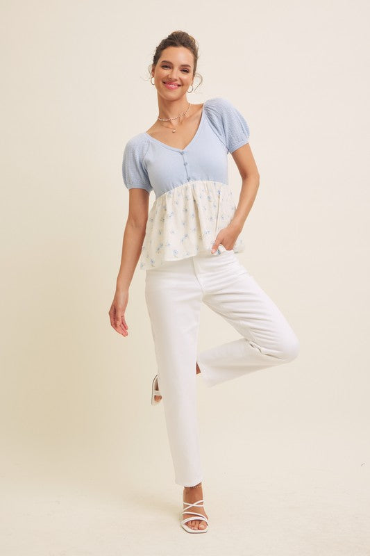Annabelle Sweater Button-Down Babydoll Top