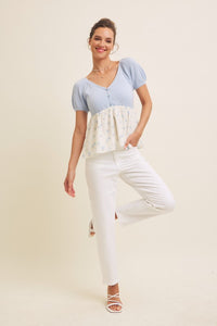 Annabelle Sweater Button-Down Babydoll Top