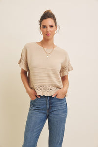 Pointelle Detailed Ruffled Hem Sweater Top