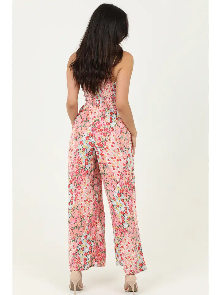 V Neck Twist Front Floral Jumpsuit