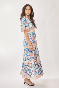 Water Painting Floral Maxi Dress, Lined with Pockets
