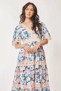 Water Painting Floral Maxi Dress, Lined with Pockets