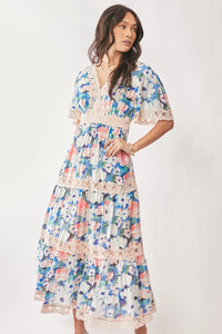 Water Painting Floral Maxi Dress, Lined with Pockets