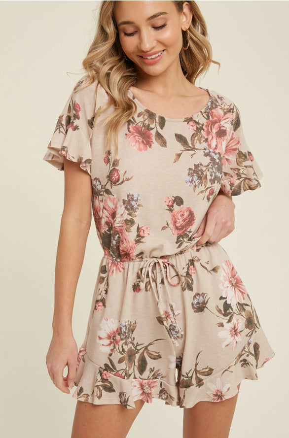 Floral Print Ruffle Hem Romper