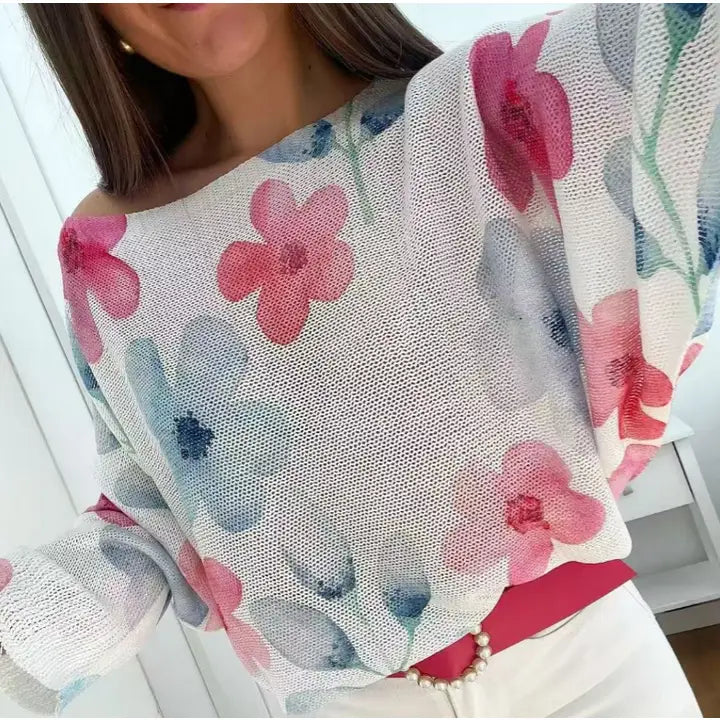 Jocelyn's White Floral V-Neck Knit made in Italy