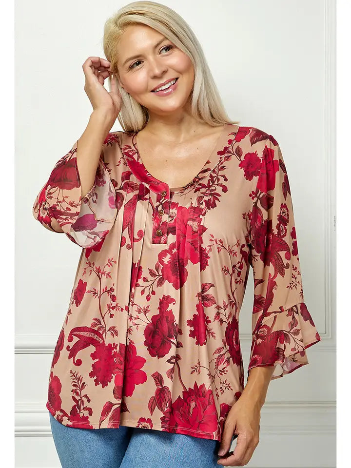 Scarlett's Plus Size Blooming Pleated Blouse