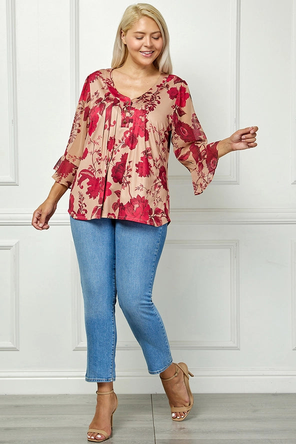 Scarlett's Plus Size Blooming Pleated Blouse
