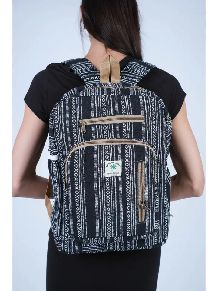 Black & White Ethnic Hemp Backpack