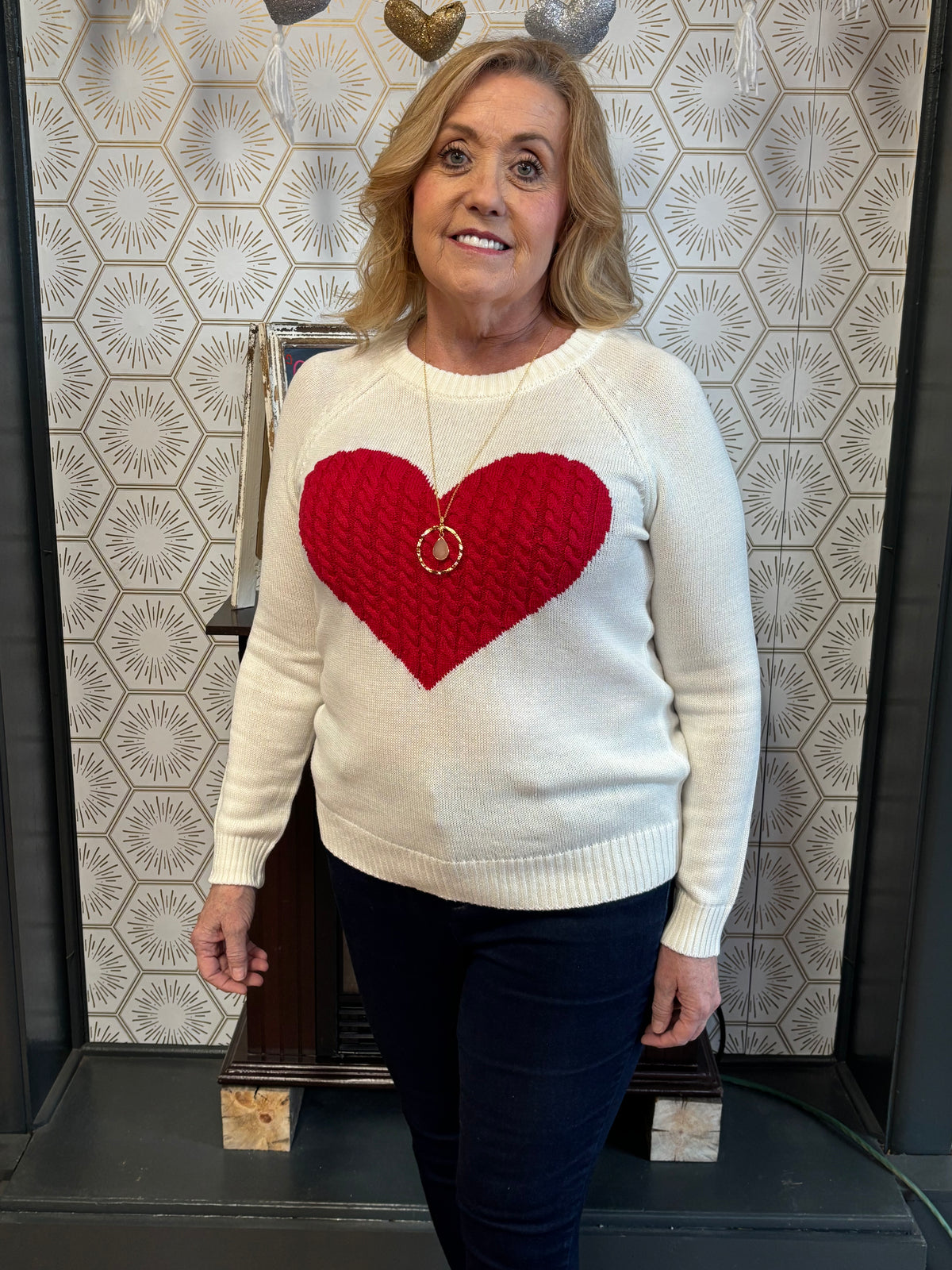 Jacquard Heart Valentine Pullover Sweater