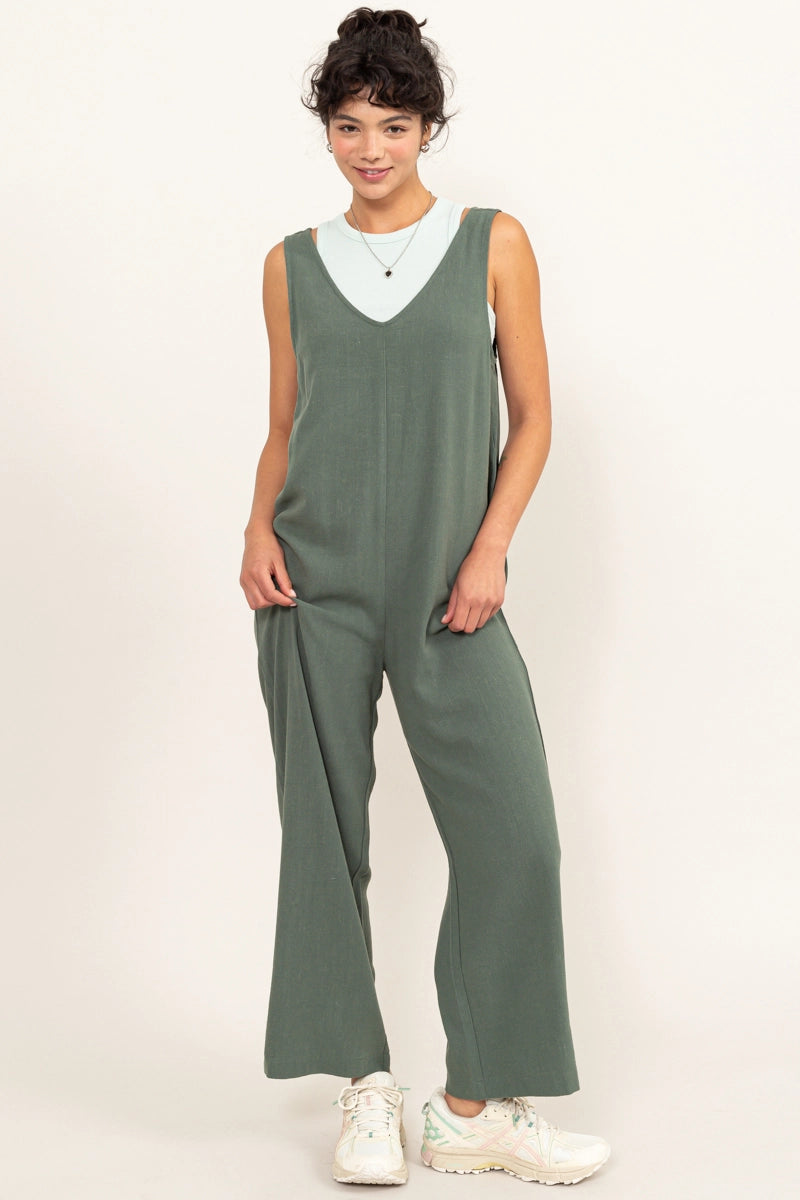 Sarah Sage Green Linen Jumpsuit