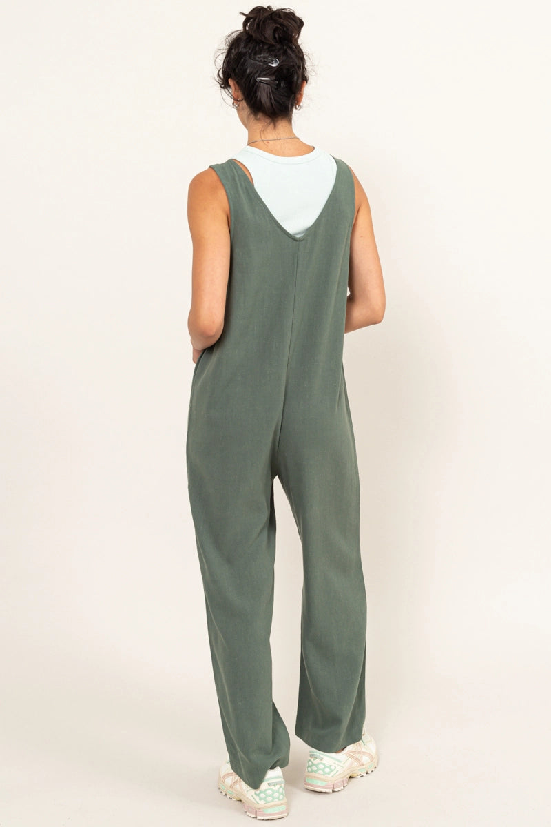 Sarah Sage Green Linen Jumpsuit