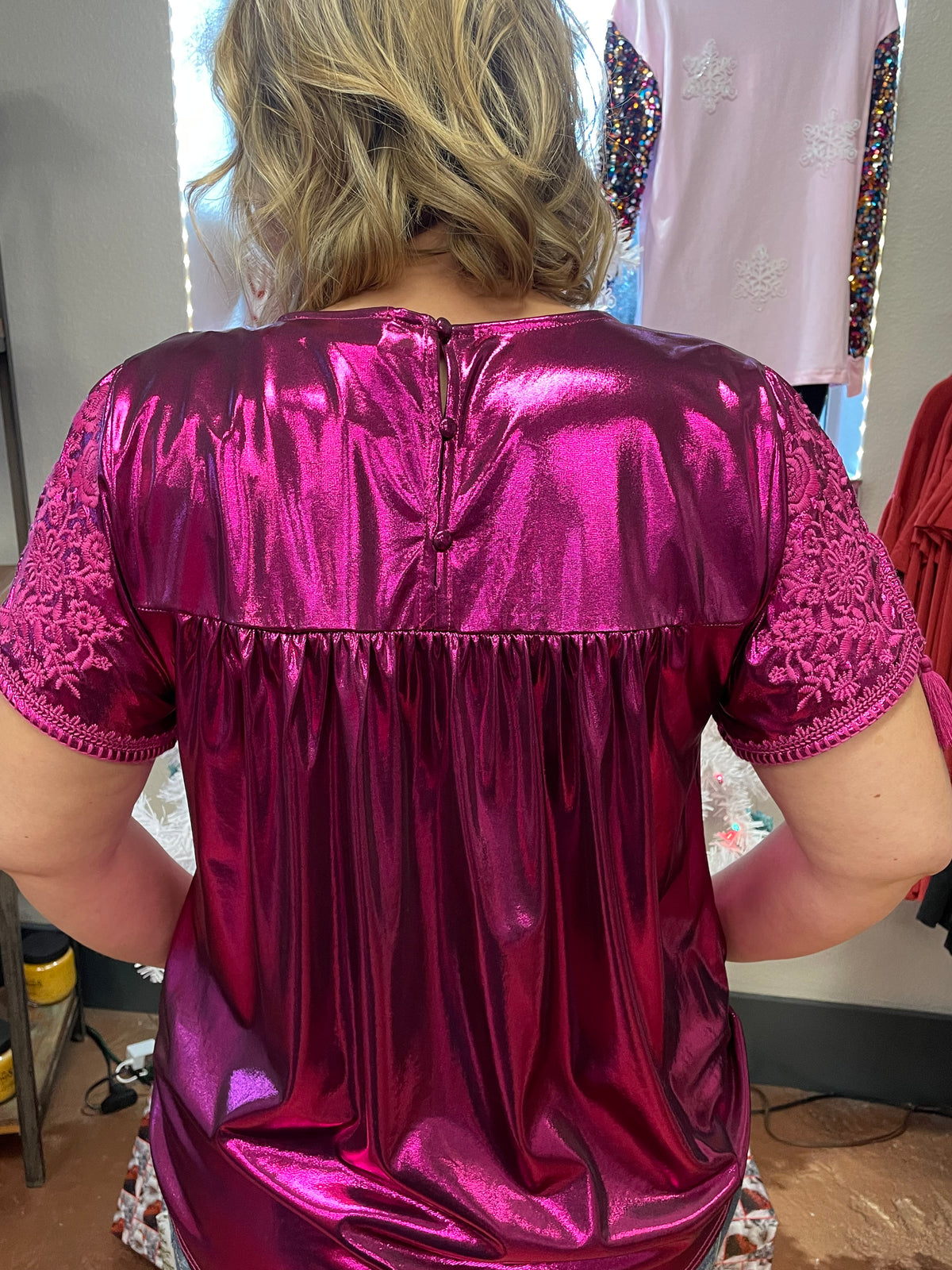 All that Shines Magenta Metallic Top