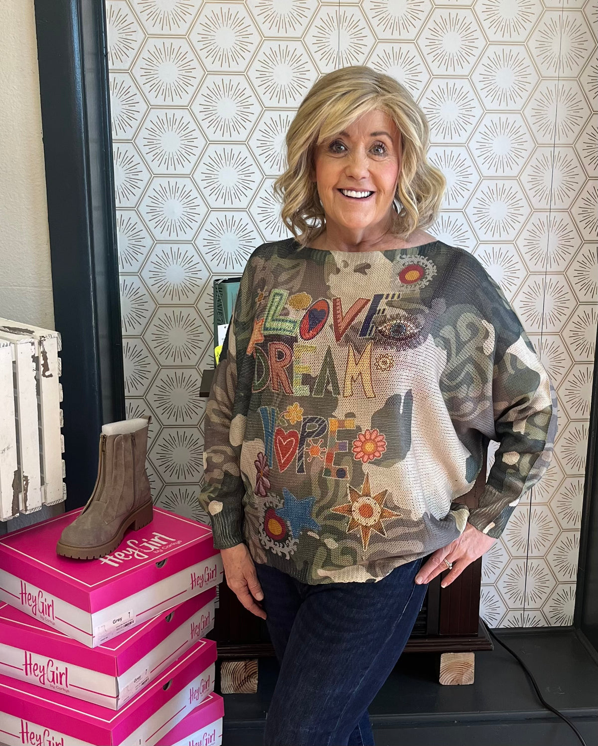 Love Camo Round Neck Knit Printed Sweater from Italy