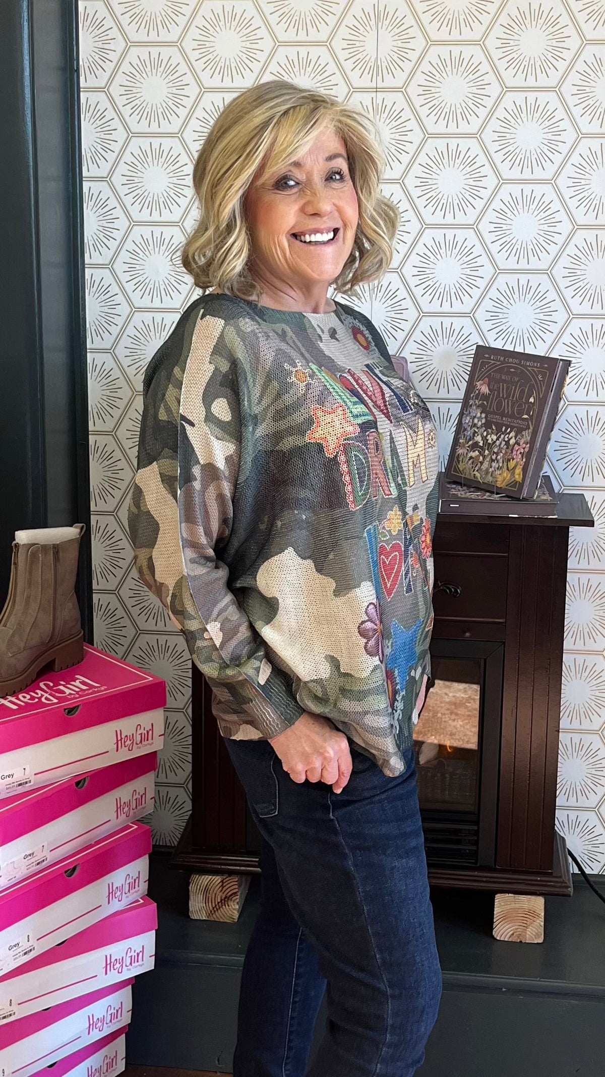 Love Camo Round Neck Knit Printed Sweater from Italy