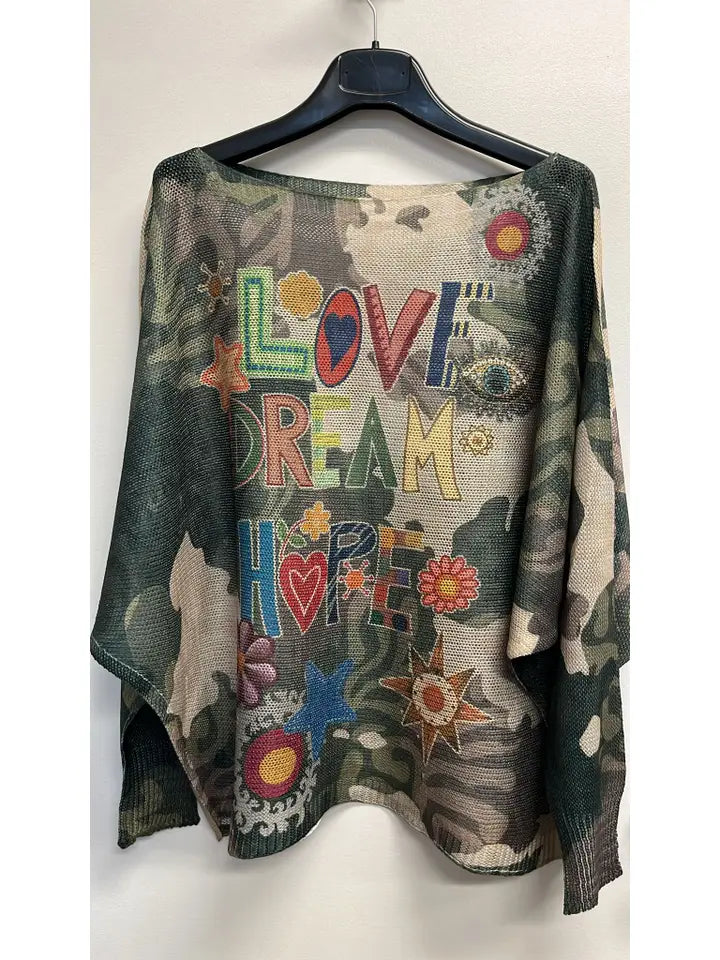 Love Camo Round Neck Knit Printed Sweater from Italy