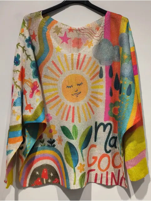One Size Yellow Sunshine V-Neck Knit Sweater Made in Italy