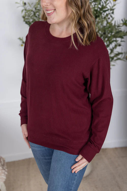 Corrine Burgundy Ribbed Pullover Top