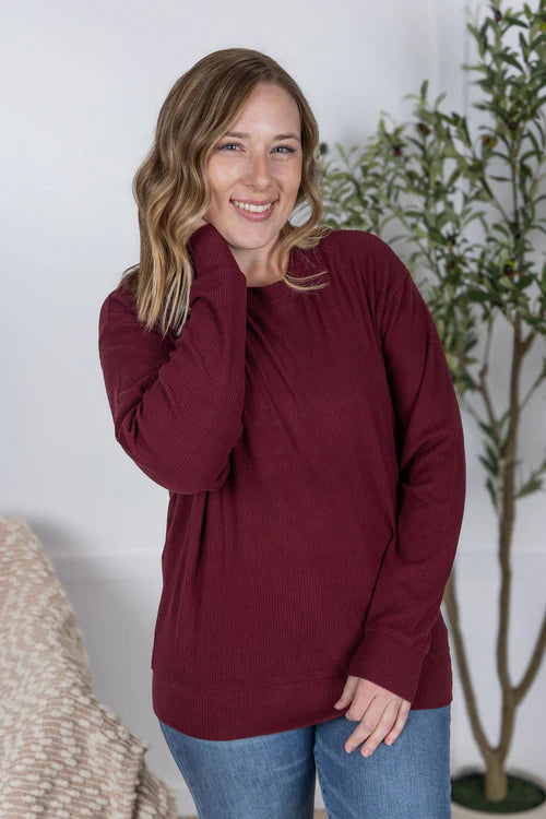 Corrine Burgundy Ribbed Pullover Top