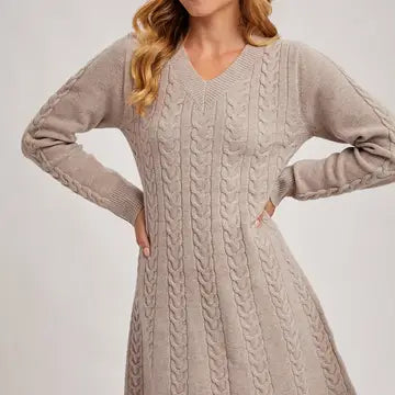Victoria's Cable Knit V-Neck Sweater Mini Dress