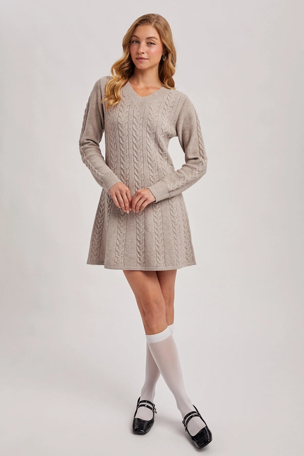 Victoria's Cable Knit V-Neck Sweater Mini Dress