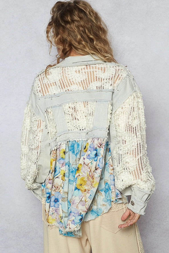 Bella's Cloud Blue Floral Crochet Lace Jacket