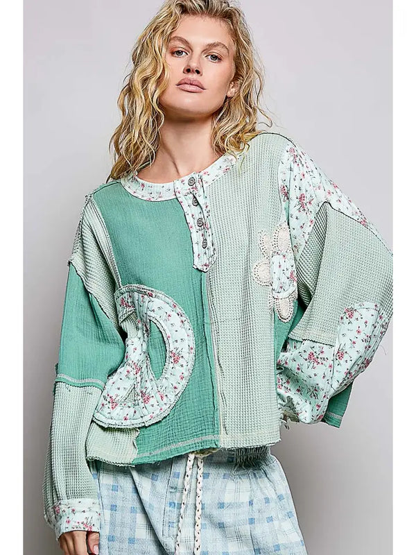 POL Peace Patch Floral Oversized Knit Top