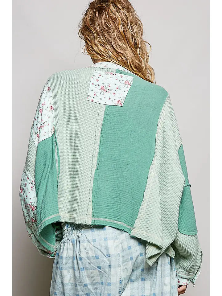 POL Peace Patch Floral Oversized Knit Top