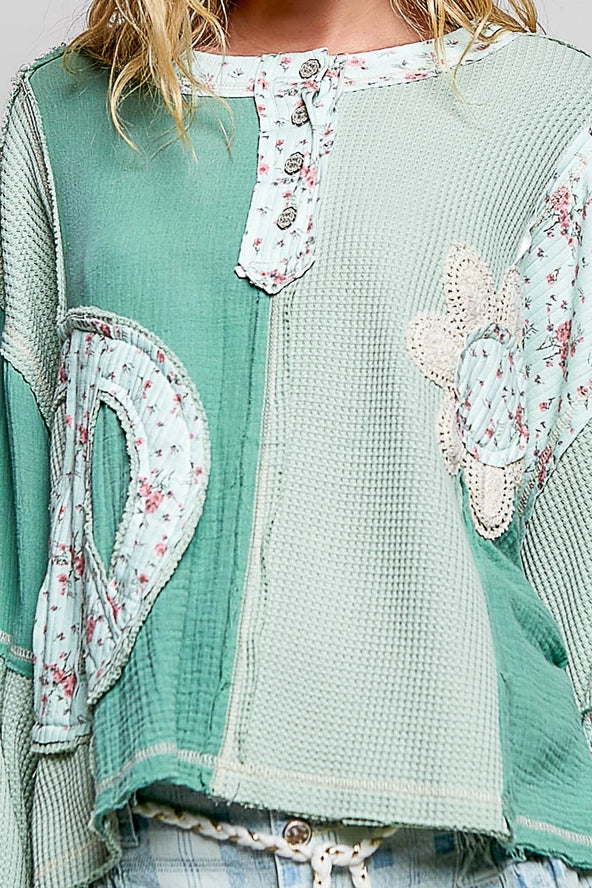 POL Peace Patch Floral Oversized Knit Top