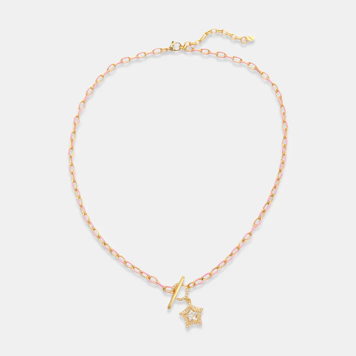 Delicate 18 Kt Gold Plated Pink and Gold Star Necklace