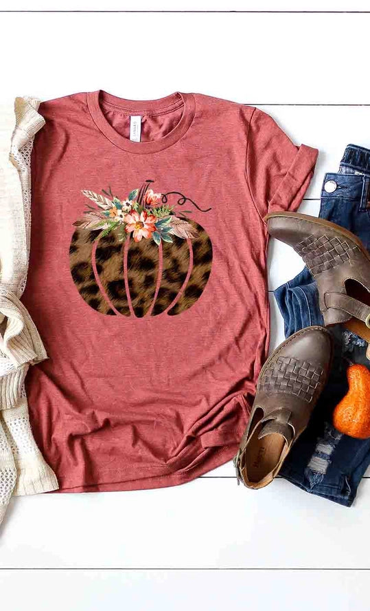 Floral Leopard Pumpkin Tee