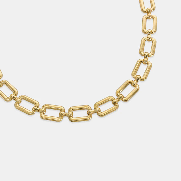 18 Kt Gold-Plated Rectangle Chain Necklace