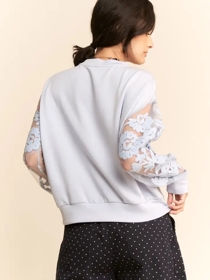 Soft Sheer Floral Embroidered Sweatshirt