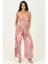 V Neck Twist Front Floral Jumpsuit