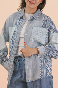 Washed Denim Contrast Oversized Shirt