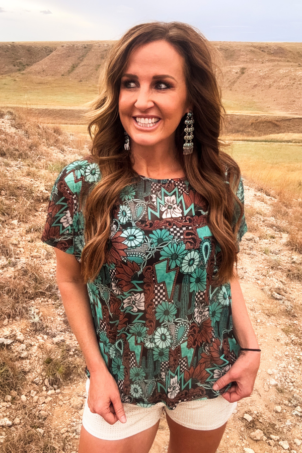 Turquoise Country Girl Mesh Top