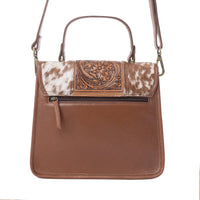 Duchess Hairon Handtooled Flap and Button Leather Satchel