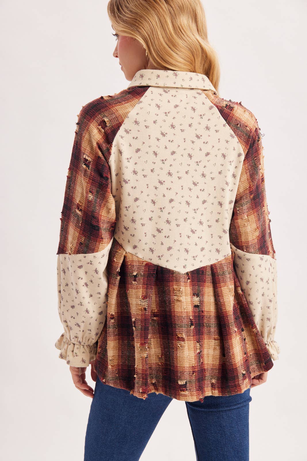 Boho Ditsy Button Down Patchwork Plaid Tunic