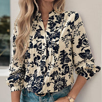Elegant Floral Print Blouse with Pintuck Detail