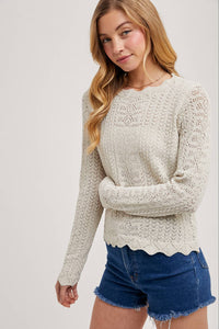 Delicate Ivory Pointelle Open Knit Top