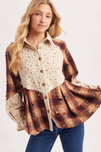 Boho Ditsy Button Down Patchwork Plaid Tunic